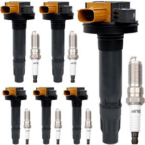 UF646 Ignition Coils Pack & Iridium Spark Plugs Set of 6 Compatible with Ford Expedition Explorer F-150 Flex Lobo Taurus Transit-150 250 350, Lincoln MKS MKT Navigator Replaces #GN10638