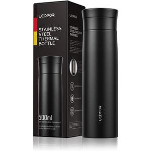 Tea Thermos with Infuser - Vacuum Insulated Tea Infuser Tumbler - Leak Proof Screw Lid Portable 17oz Black