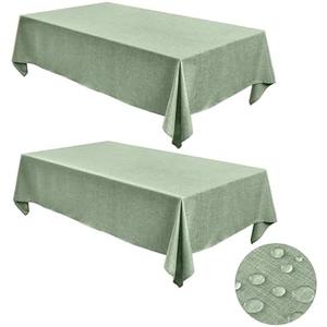 Fitable Faux Linen Tablecloths for Rectangle Tables: Water & Stain Resistant Farmhouse Table Cloth, Washable Burlap Textured Table Covers for Kitchen Dining Party(2 Pack, 52x70 Inch, Sage Green)