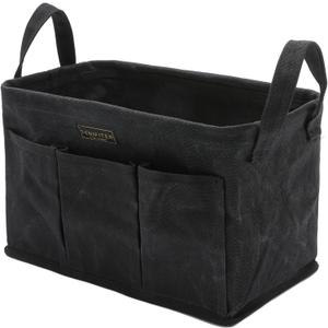 Storage Tool Case, 13.8 x 7.8 x 7.8 Inches, Rectangular Waxed Canvas Fabric Collapsible Tool Bag with Handles for Tools,Wrench Set,Screwdrivers (Black)