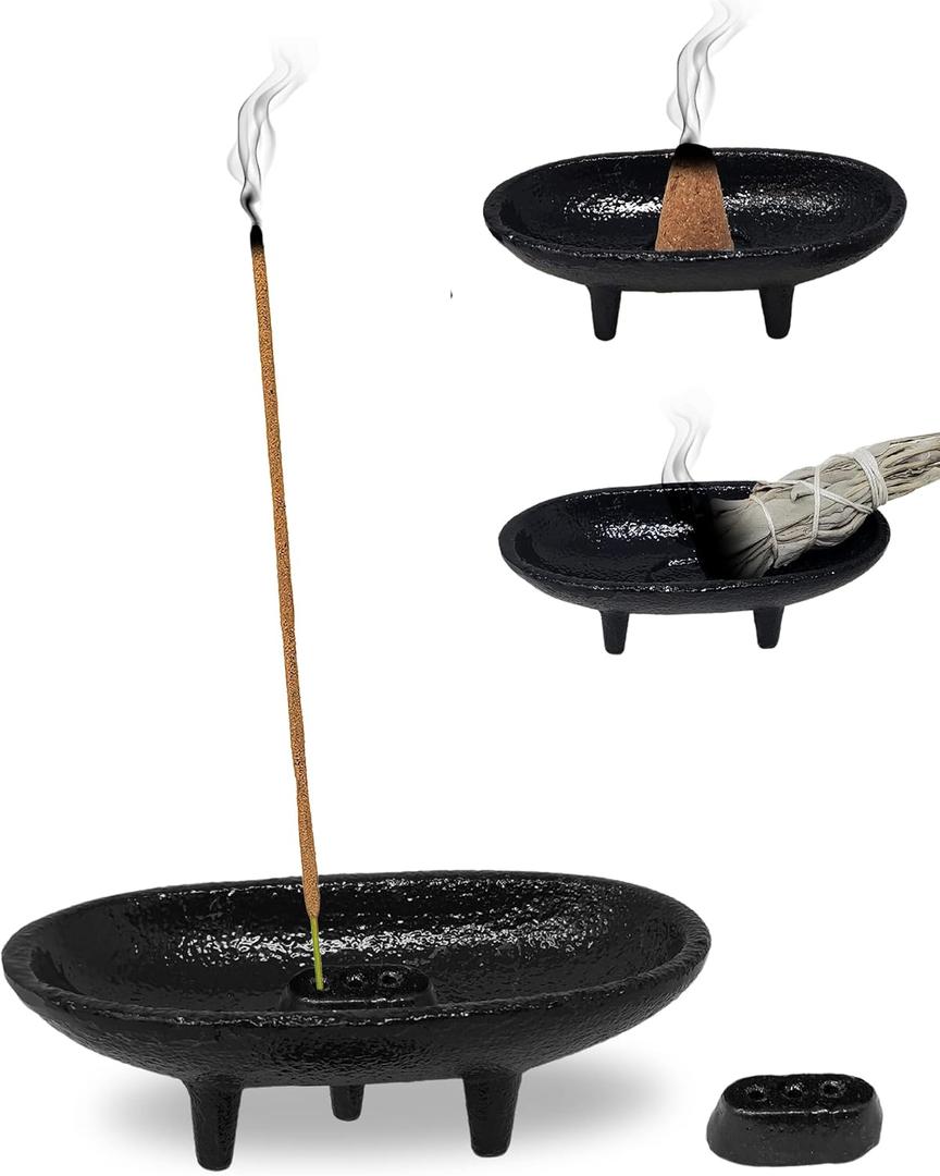 Cast Iron Incense Burner 4" L 2" H, Ideal for Smudging, Incense Burning, Ritual Purpose, Decoration etc.