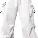 JMIERR Men's Baggy Cargo Pants Trendy Casual Parachute Pant Loose Fit Harem Joggers with Pockets for Streetwear (White), size 32