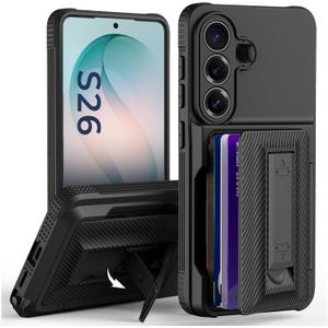 for Samsung Galaxy S26 Case Wallet with Card Holder (4-5Cards)-Black | [RFID Blocking][Kickstand][Military Drop Protection] Full Camera Protection Wallet Case for Samsung S26
