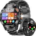 Smart Watches for Men,Military Rugged Men Smartwatch, Stainless Steel Body, IP68 Waterproof, 30-Day Long Standby, Answer/Make Call, 1.43" HD Screen, Compatible for Android iOS(2 Bands) (Dark)