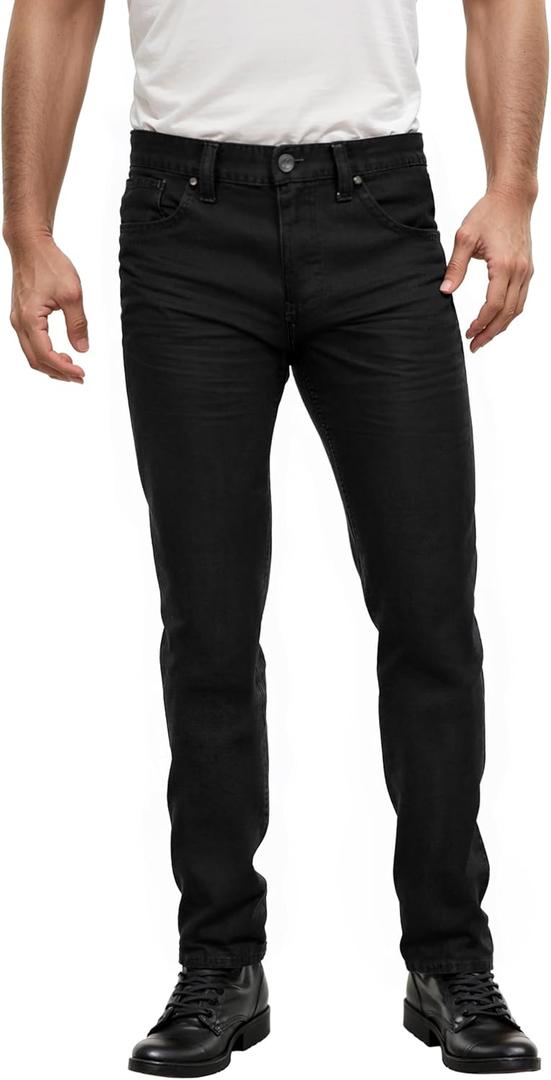 ETHANOL Mens Super Comfy Straight Stretch Knit Jersey Denim Five Pocket Jean (30W x 32L, Black)