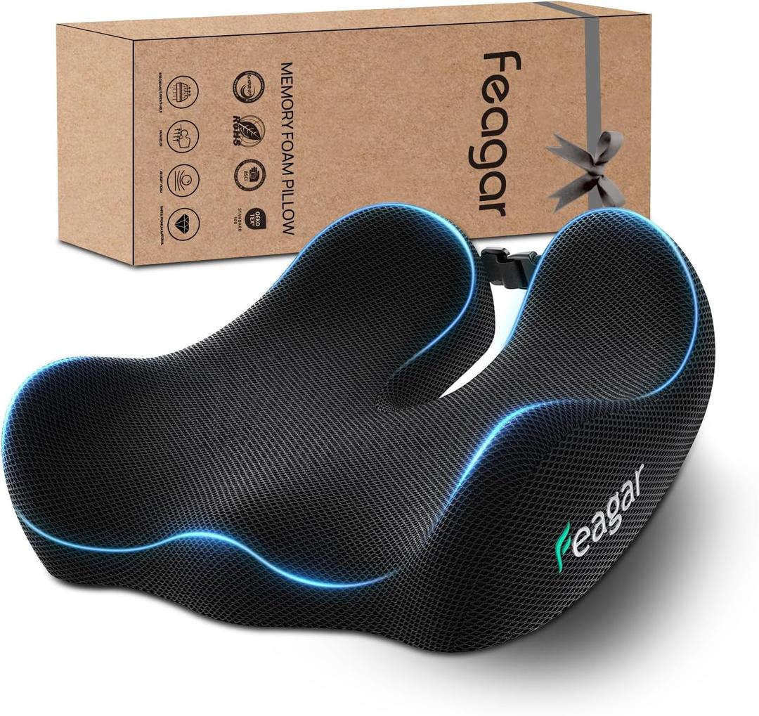 Feagar Office Chair Cushion for Sciatica & Tailbone Pain Relief  Extra Thick Memory Foam Seat Cushion for Long Sitting, Desk Chair & Wheelchair, Non-Slip Bottom, Ideal (Soft Black)