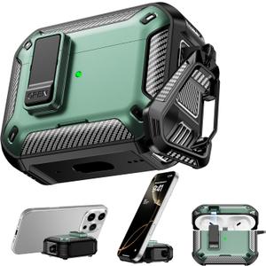 RFUNGUANGO AirPods Pro 2 Case, Compatible with AirPods Pro 2nd/1st Generation Protective Case with Phone Holder & Cleaning Kit, Magnetic Automatic Lock, Compatible with Magsafe, Green