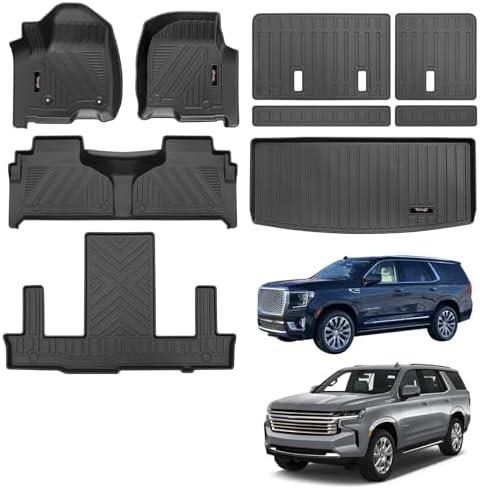 for 2021-2025 Chevy Tahoe/GMC Yukon(Not XL) 7 Seat Floor Mats 3 Rows & Trunk Cargo Liner & Backrest Mat TPE All Weather Accessories (for 2021-2024 Chevy Tahoe/GMC Yukon(Not XL))