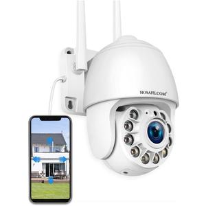 HOSAFE.COM Cameras for Home Security Outdoor WiFi, Plug-in 24/7 Video Surveillance System, Spotlight Color Night Vision, Human Motion Detection, PTZ Auto Tracking, Two Way Talk, Waterproof