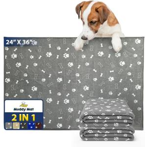 Muddy Mat Washable Pee Pads for Dogs, Super Absorbent Reusable Puppy Pads100% Waterproof Pee & Potty Training Pads for Pets, Non-Slip Dog Pads for Crates, Playpens and Floors - 2 Pack, Grey 24"x36"