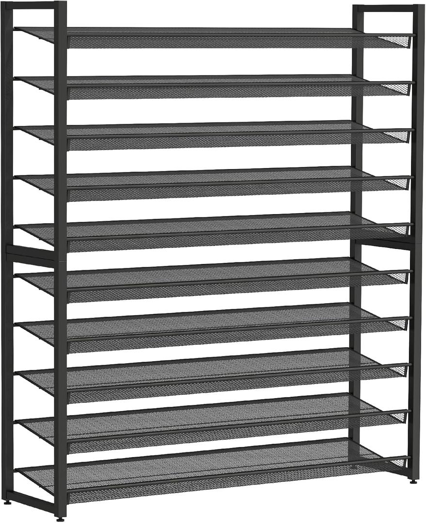 Metal Shoe Rack,Large 10 Tier Shoe Organizer, Heavy Duty Metal 5-Tier Stackable Shoe Storage Vertical Shoe Rack for Closet Front Door Entrance,Entryway,GarageUp to 62 Pairs,Black