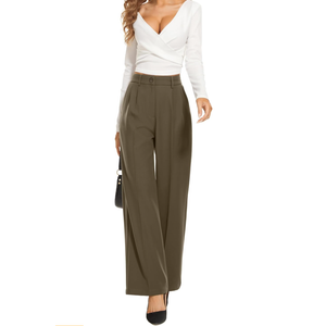 FUNYYZO Wide Leg Pants Women's High Elastic Waisted in The Back Business Work Trousers Long Straight Suit Pants M