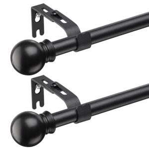 BsBsBest Curtain Rods 2 Pack for Windows 28 to 64 Inch 5/8 Inch Matte Black Small Curtain Rods Adjustable Renter Friendly Curtain Rod for Bedroom Windows Drapery Rods With Brackets
