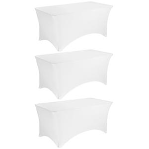 JALANCY 3 Pack 6FT Spandex Table Covers Washable Wrinkle Resistant Stretch Table Cloth for Folding Table Wedding Party Birthday Banquet Bar Events（White）
