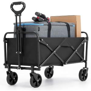 Foldable Wagon,Wagons Carts Foldable with Wheels,Utility Grocery Folding Beach Wagon for Sand Garden Sports Shopping Outdoor(Black)