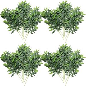 Hoteam 20 Pcs Artificial Ruscus Greenery 27.5" Fake Plants Faux Leaf Floral Hanging Spray Branch for Wedding Bouquet Centerpieces Hoteam 20 Pcs Artificial Ruscus Greenery 27.5" Fake Plants Faux Leaf Floral Hanging Spray Branch for Wedding Bouquet Centerpieces
