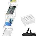 QWORK Foldable Brochure Display Stand, Magazine Brochure Display Rack Stand, 4 Pocket Literature CatalogTradeshow Display Stand, for Office Store and Exhibition Trade Show (White) (1 Pack)