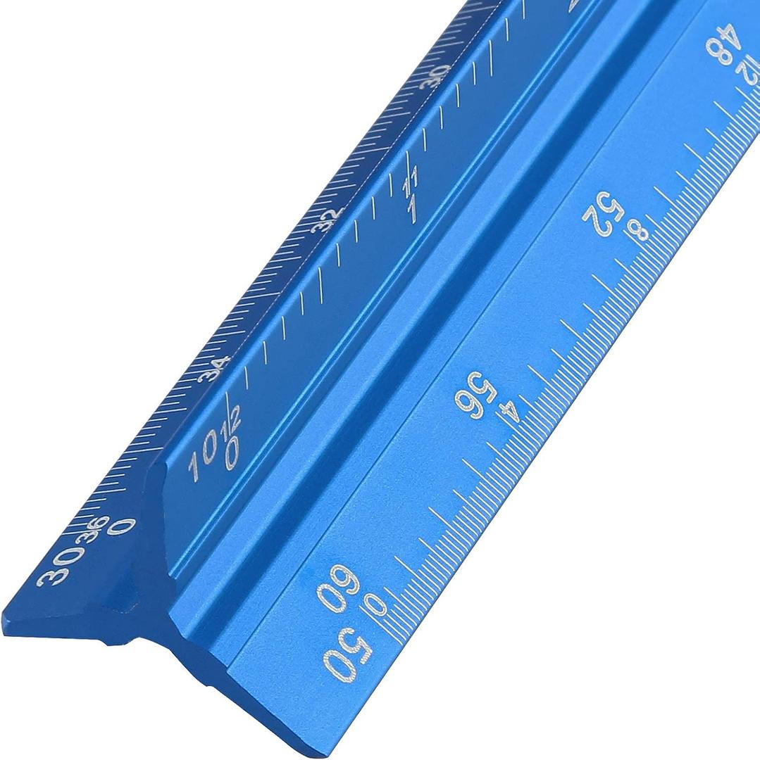 Engineer Scale Ruler 12 Inch, Aluminum Laser-Etched Triangular Drafting Tool for Civil Engineering Drafting, Imperial Scale 1:10, 1:20, 1:30, 1:40, 1:50, 1:60 (Blue)
