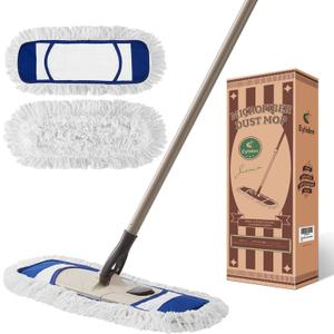 Eyliden Dust Mop with Reusable Washable Pads - One Touch Replacement, Height Adjustable Handle, Total 2 Mop Cloths, Wet Dry Mops for Floor Cleaning, Hardwood, Laminate, Tile Floor Push Dust Broom (Blue)
