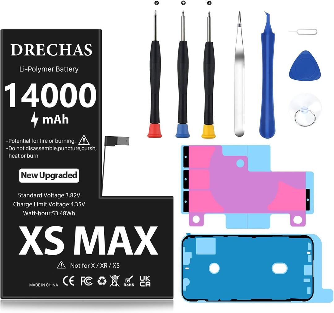 [14000mAh]Battery for iPhone XS MAX, 2026 New Upgraded High Capacity 0 Cycle Li-Polymer Replacement Battery for iPhone XS Models A1921, A2101, A2102, A2104 with Complete Professional Repair Tool Kit
