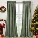 StangH Sage Green Velvet Curtains - Rod Pocket Room Darkening Curtain Panels Heritage Plush Heat Insulation Drapes for Nursery/Bedroom/Living Room, W52 x L84, 2 Panels