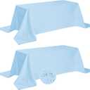 Fokitut 2 Pack Waterproof Rectangle Tablecloth, 90x156 Inch,Stain Resistant and Wrinkle Polyester Table Cloth, Fabric Table Cover for Kitchen Dining, Wedding, Party, Holiday Dinner-Blue Mist