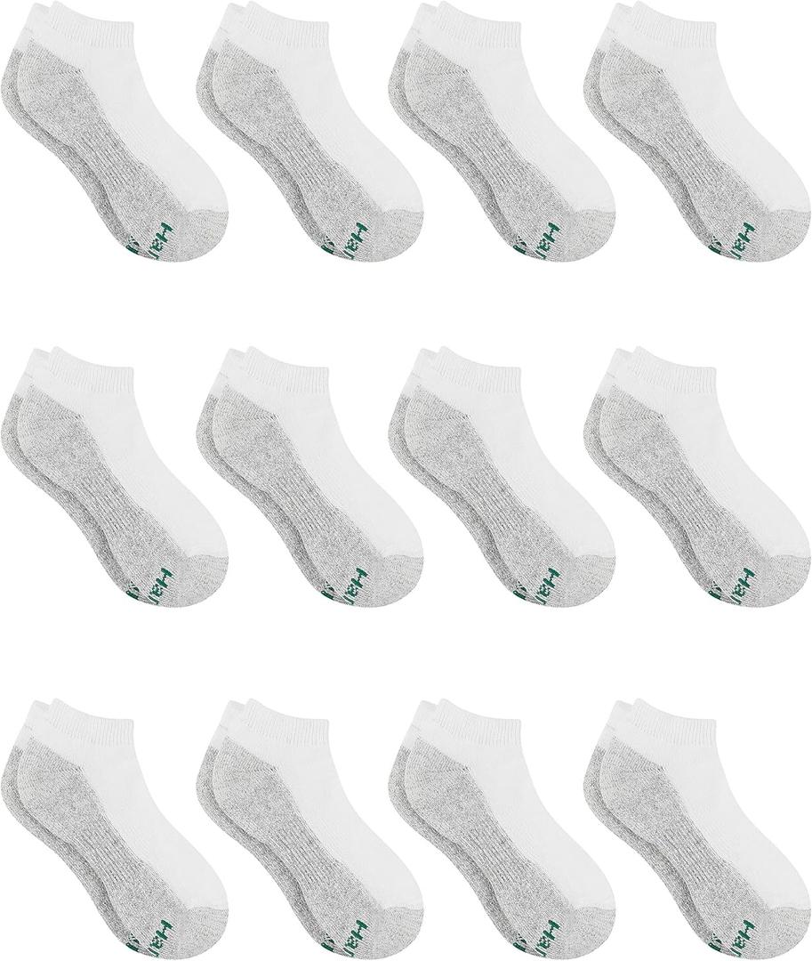 Hanes boys Extra Durable No Show Multipack athletic socks, White, Large - 3-9