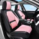 Huidasource Leather Seat Covers Full Set, Front and Rear Car Seat Covers, Full Wrap Automotive Car Seat Cushion Covers Protector Nappa Leather Fit for Most Cars SUV Trucks, Black & Pink
