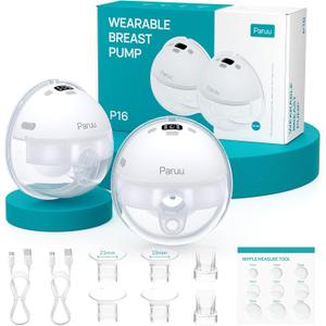 Paruu Hands Free Breast Pump P16, Wearable Breast Pump Electirc Portable with 4 Modes & 12 Levels, Max 309mmHg Strong Suction 19/21/24mm Flange Inserts Wearable Breastfeeding Pump, 2 Pack (White)