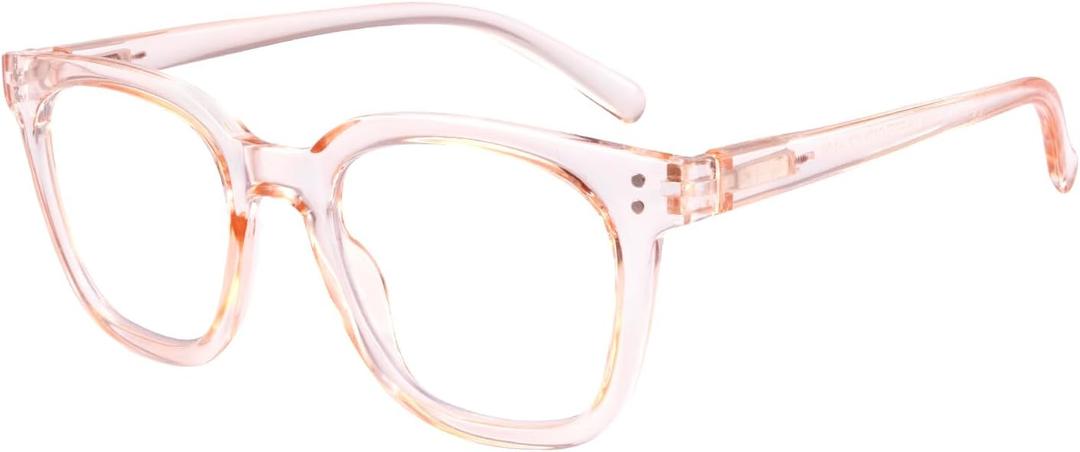 Reading Glasses for Men Women Blue Light Blocking with Spring Hinge, Blocking Readers Anti UV Ray Filter Eyeglasses, Square Computer Reader Glasses, Pink, +3.5