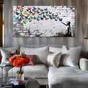 Colorful Graffiti Wall Art Funny Butterfly Paintings Banksy Street Art Mural Pop Art Home Office Wall Decor Framed Canvas Wall Decor for Living Room Ready to Hang -58x28in