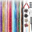 Hair Tinsel Kit (20 Colors, 4400 Strands, 48 Inches) Sparking Tinsel Hair Extensions Kit with Tools, Heat Resistant Highlights Glitter Hair Extensions Fairy Hair Accessories for Girls Women