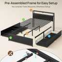 Rolanstar Queen Bed Frame with 4 Storage Drawers, Charging Station and LED Lights, Metal Platform Bed with 2-Tier Storage Headboard, No Box Spring Needed, Easy Assembly, Noise-Free, Black, 86.3"L x 60"W x 41.3"H
