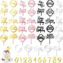 50 PCS Acrylic Happy Birthday Cake Topper Gold Black Pink Silver Cake Topper Pick for Birthday Cake Decorations (4 Colors)