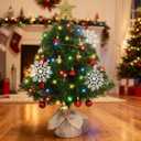 23.6 Inch Mini Christmas Tree, Small Christmas Tree with Star Topper, and Hanging Ornaments, Artificial Xmas Tabletop Tree with Burlap Base for Holiday DIY Home Christmas Decoration Gift (Green)