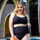 Hanna Nikole Women Plus Size Two Piece Swimsuit Sets Twist Front Bikini Bathing Suit with Drawstring Ruched Bottom (Black) 16W