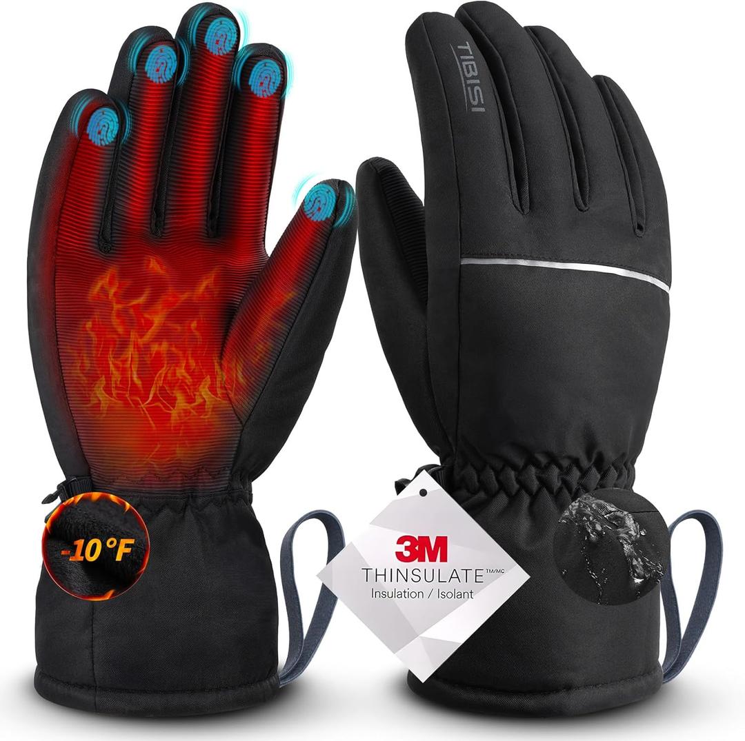 Waterproof Winter Ski Gloves Thermal -10F, 3M Thinsulate Thick Warm Windproof Snow Touch Screen Anti-Slip for Skiing Cold Weather Cycling Hiking for Men Women (Medium)