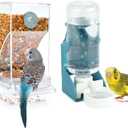 Rypet No Mess Bird Water Feeder Dispenser Set Automatic Bird Feeder Transparent Food Container Cage Acrylic Parrot Feeders Accessories for Small Birds Parrot Cockatoo Canary (Feeder + Drinking Bottle)