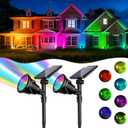 ROSHWEY Solar Spot Lights Outdoor, 7 Colors Halloween Christmas Outdoor Lights Waterproof Landscape Light 600LM Solar Spotlight Lighting for House Backyard Pool Patio Garden Decor- 2 Pack