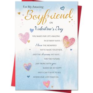 3 x IDU Valentines Day Card for Boyfriend,Valentines Day Cards for Him,Boyfriend Valentines Day Gifts with Glitter Heart Design