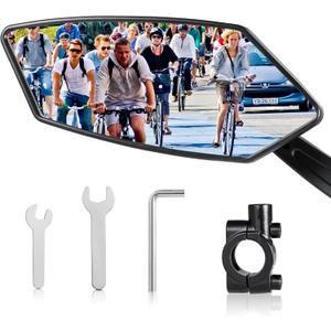 Bike Mirror Handlebar Mount 360 Adjustable, Wide Rear View Mirror Bicycle Mirrors for Handlebars with Scratch Resistant Glass, Bike Rear View Mirror for Scooter, Motorcycle, Bike Accessory Left