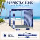 Beach Cabana, 6.6'6.6' Portable Beach Canopy with Side Wall, Easy Up UPF 50+ Beach Tent Sun Shelter with Sand Pockets, Waterproof Cabana Umbrella Tent for Family, Backyards, Camping, Blue Stripe