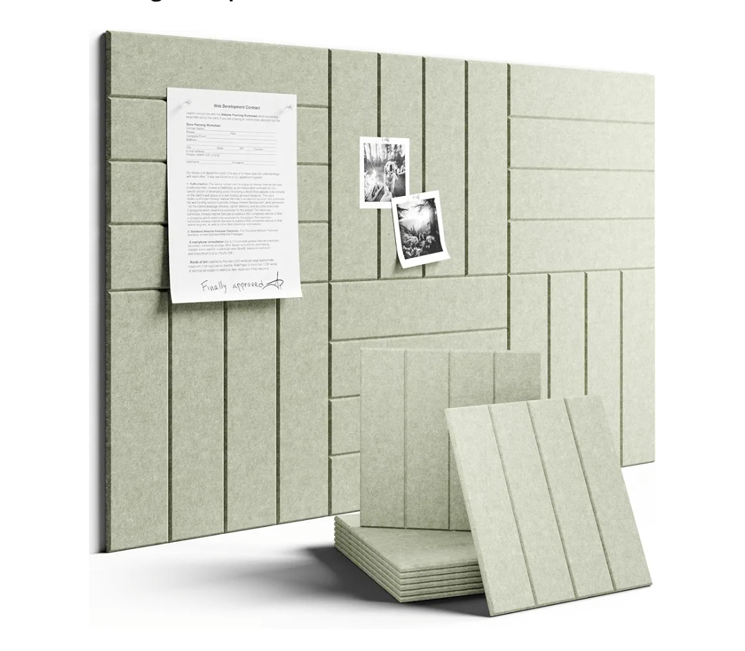 Fluxynara Felt Bulletin Board Tiles Large 36" x 24" Cork Board Alternative-6 Pack with 40 Adhesive Tabs, Thick Slat Wall Panels for Office Decor, Push Pin Board Wall Organizer Alternative - Sage Green