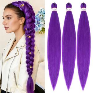 Col Bling Purple Braiding Hair Pre Stretched 28 Inch 3 Packs Long Braid Synthetic Braiding Hair Extensions for Women Yaki Texture Purple Hair Extensions for Stage Party Halloween Costume Cosplay