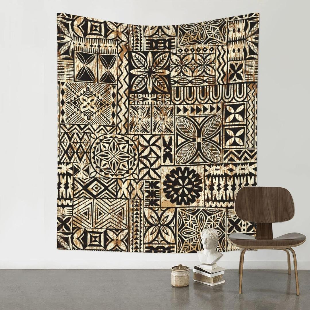 ALHAAHLL Hawaiian tropical style tapa cloth tribal vintage Tapestry Wall Hanging Tapestries For Home Bedroom Living Room Dorm Aesthetic Decor 60 X 51 Inches