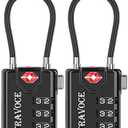 TRAVOCE TSA Approved Luggage Locks - Heavy Duty 3 Digit Combination Cable Lock, Search Alert for Suitcases, Backpacks, Golf Bags, Tents, Violin and Camera Cases, 2 Pack, Black