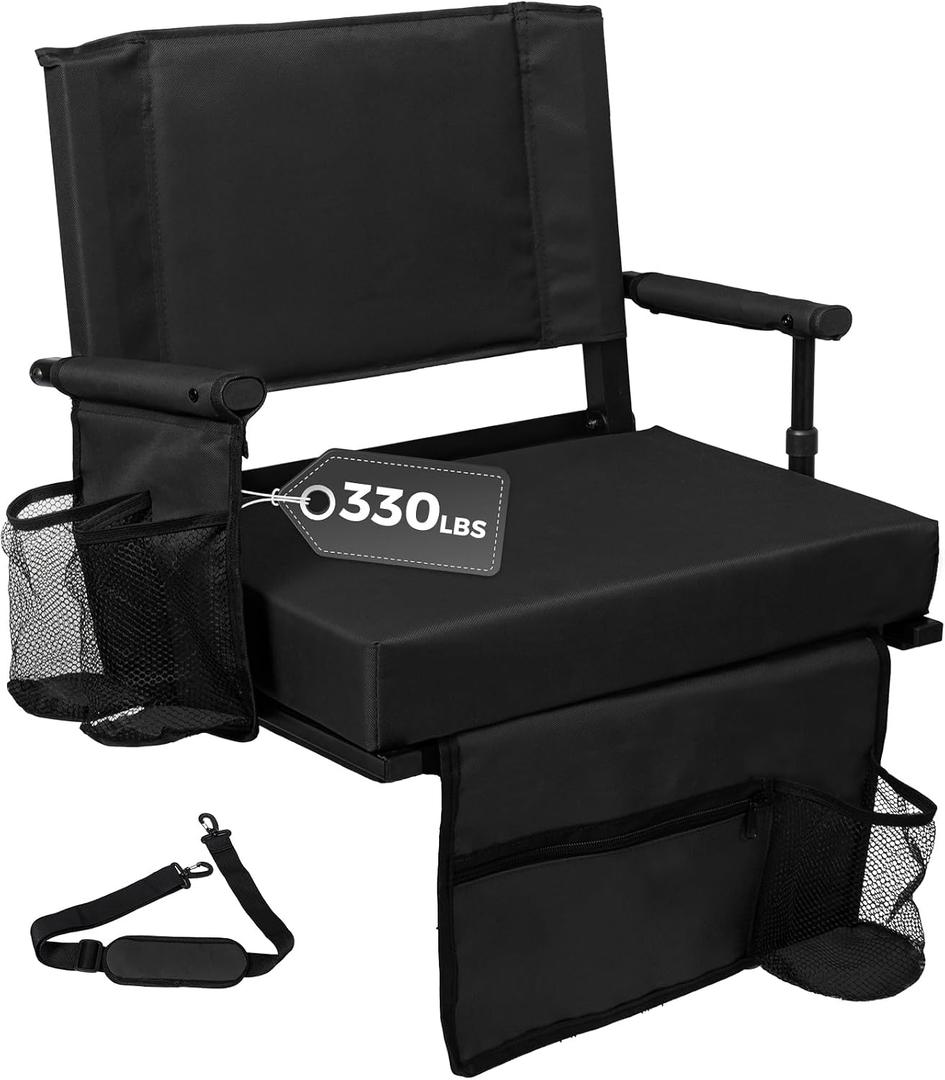 Stadium Seat with Back Support, Bleacher Chair with Back & Cushion, 18.7 x 12 x 17 inches
