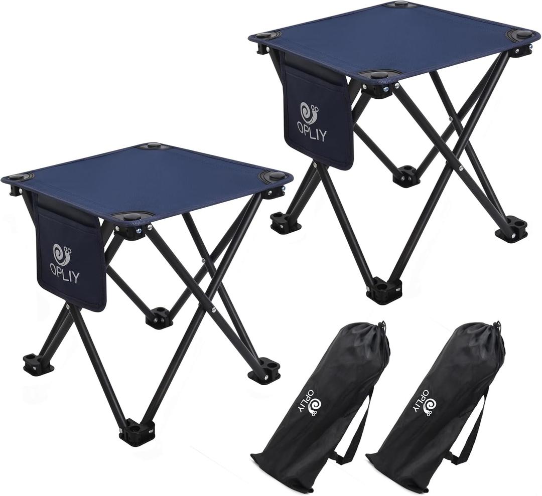 Opliy Camping Stool 2 Pack,13.5 Inch Portable Folding Stool for Outdoor Gardening and Beach Hiking Fishing, Foot Stool with Carry Bag (Blue)