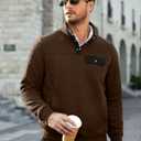 JMIERR Men's Quilted Sweatshirt Casual Long Sleeve Outdoor Stand Collar Button Pullover Sweatshirts (Brown, S)
