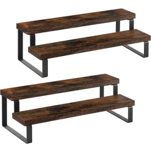 YINMIT Wooden Display Riser Stand, Tiered Perfume and Cologne Organizer Stand, 2 Tier Spice Rack Organizer, Rustic Display Shelf for Candles (2 Tier, 2 Pack)